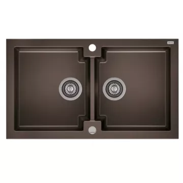 HONEST 160 kétmedencés gránit mosogató automata dugóemelő, szifonnal, csokoládé barna