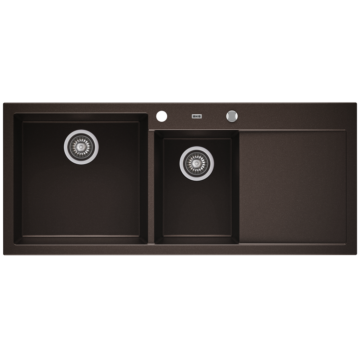 A-POINT 180 kétmedencés csepegtetőtálcás gránit mosogató automata dugóemelő, szifonnal,  csokoládé barna, balos A-POINT 180 kétmedencés csepegtetőtálcás gránit mosogató automata dugóemelő, szifonnal,  csokoládé barna, balos