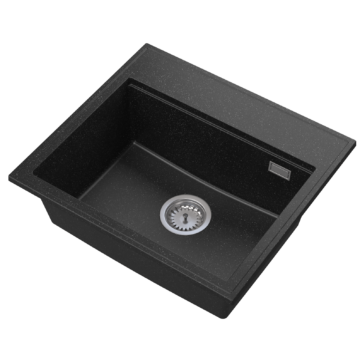 Modern 55 egymedencés gránit mosogató automata dugóemelő, szifonnal, fekete-szemcsés