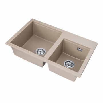Modern 8020 kétmedencés gránit mosogató, szifonnal, bézs