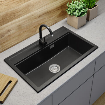 Gamma Advance 8050 egymedencés gránit mosogató, szifonnal, fekete