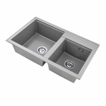 Modern 8020 kétmedencés gránit mosogató, szifonnal, szürke Modern 8020 kétmedencés gránit mosogató, szifonnal, szürke