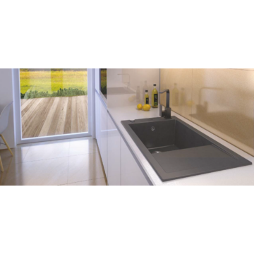 A-POINT 40 egymedencés gránit mosogató csepptálcával, automata dugóemelő, szifonkészlet, fekete-szemcsés