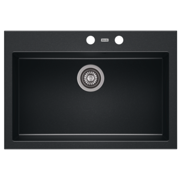 A-POINT 60 egymedencés gránit mosogató automata dugóemelő, szifonnal, fekete-szemcsés fényes