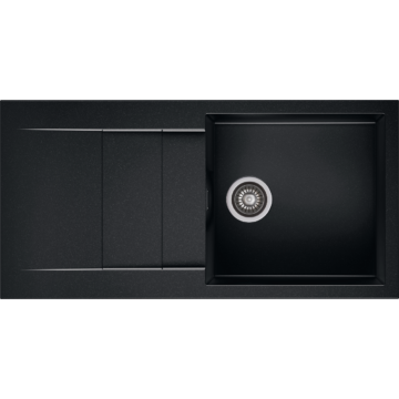 CASCADA 100 egymedencés gránit mosogató csepptálcával, szifonkészlet, fekete