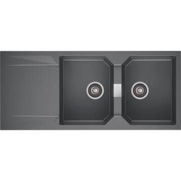 KRONOS 200 kétmedencés csepegtetőtálcás gránit mosogató automata dugóemelő, szifonnal, szürke