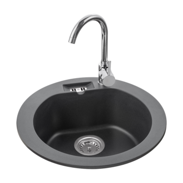 Malibu 10 kerek gránit mosogató, szifonnal fekete-szemcsés fényes