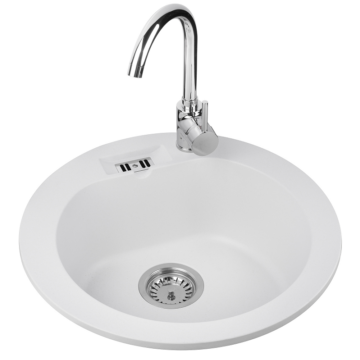 Malibu 10 kerek gránit mosogató, szifonnal, fehér