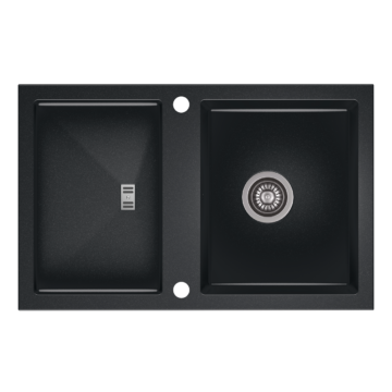 SLIDE 40 egymedencés gránit mosogató csepptálcával, automata dugóemelő, szifonkészlet, fekete-szemcsés fényes