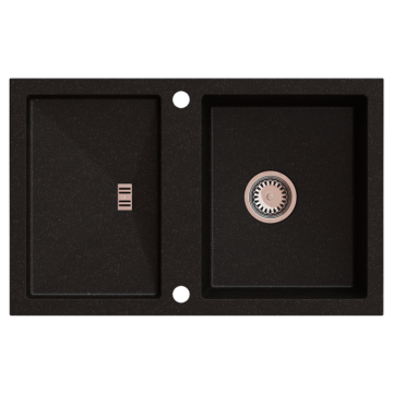 SLIDE 40 egymedencés gránit mosogató csepptálcával, automata dugóemelő, szifonkészlet, fekete-szemcsés