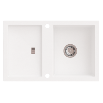 SLIDE 40 egymedencés gránit mosogató csepptálcával, automata dugóemelő, szifonkészlet, fehér SLIDE 40 egymedencés gránit mosogató csepptálcával, automata dugóemelő, szifonkészlet, fehér