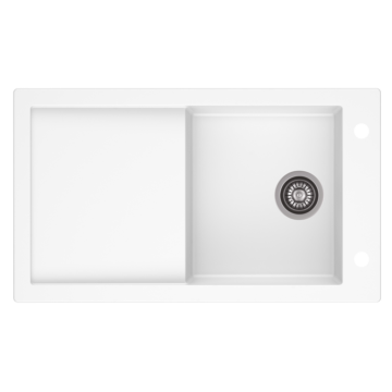 TRAMONTANA egymedencés gránit mosogató csepptálcával, automata dugóemelő, szifonkészlet, fehér