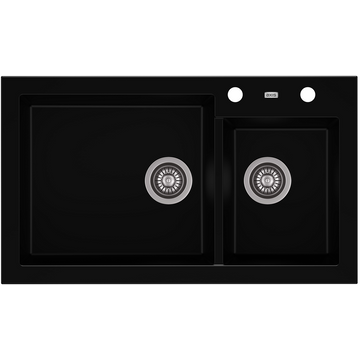 A-POINT 140 kétmedencés gránit mosogató automata dugóemelő, szifonnal, fekete
