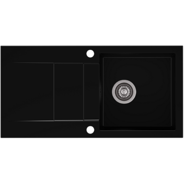 CASCADA 40 egymedencés gránit mosogató csepptálcával, szifonkészlet, fekete