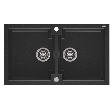 HONEST 160 kétmedencés gránit mosogató automata dugóemelő, szifonnal, fekete