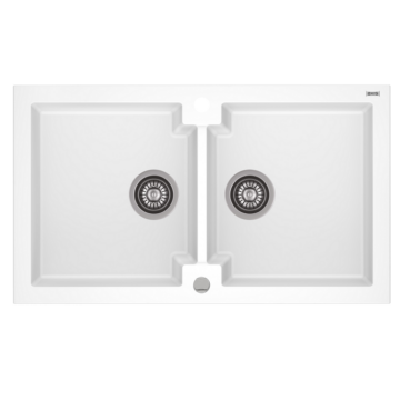 HONEST 160 kétmedencés gránit mosogató automata dugóemelő, szifonnal, fehér