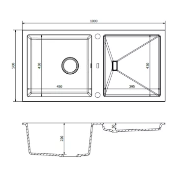 SLIDE 200 egymedencés gránit mosogató csepptálcával, automata dugóemelő, szifonkészlet, fekete