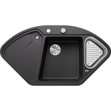 BLANCO DELTA II Silgranit gyümölcsmosós sarok gránit mosogató, szifonnal, fekete-szemcsés BLANCO DELTA II Silgranit gyümölcsmosós sarok gránit mosogató, szifonnal, fekete-szemcsés