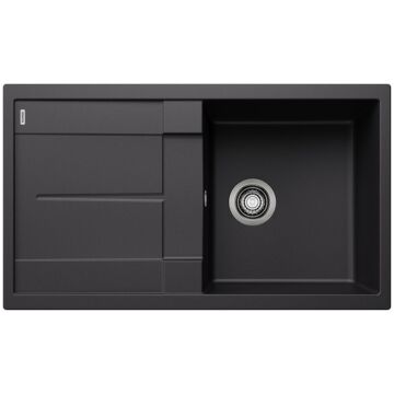 BLANCO METRA 5S Silgranit egymedencés csepegtetőtálcás gránit mosogató, szifonnal, fekete,