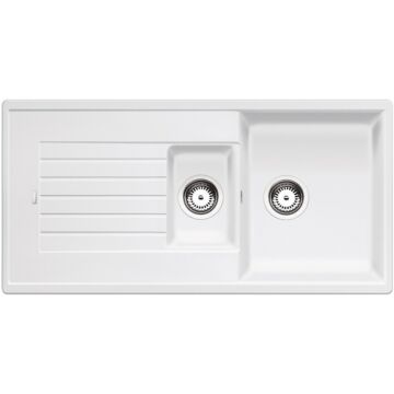 BLANCO ZIA 6S Silgranit másfél medencés csepegtetőtálcás gránit mosogató, szifonnal, fehér
