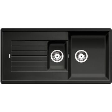BLANCO ZIA 6S Silgranit másfél medencés csepegtetőtálcás gránit mosogató, szifonnal, fekete-szemcsés