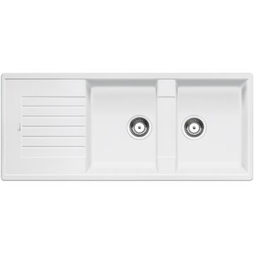 BLANCO ZIA 8S Silgranit kétmedencés csepegtetőtálcás gránit mosogató, szifonnal, fehér 