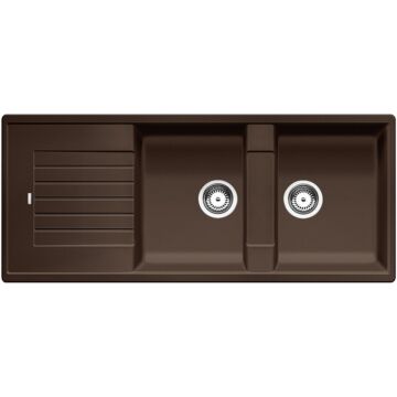 BLANCO ZIA 8S Silgranit kétmedencés csepegtetőtálcás gránit mosogató, szifonnal, kávébarna