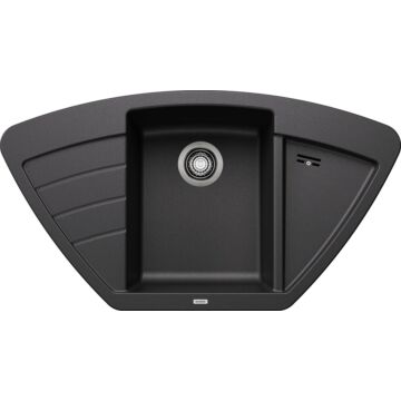 BLANCO ZIA 9 E Silgranit gyümölcsmosós sarok gránit mosogató, szifonnal,  fekete-szemcsés BLANCO ZIA 9 E Silgranit gyümölcsmosós sarok gránit mosogató, szifonnal,  fekete-szemcsés