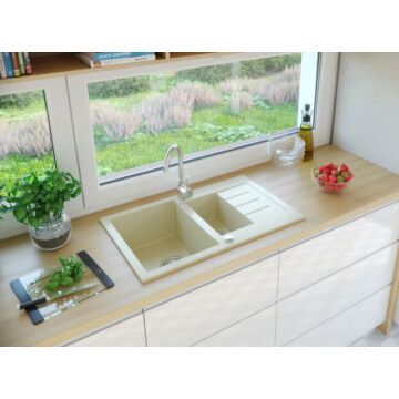 AVIGNON gyümölcsmosós gránit mosogató automata dugóemelő, szifonnal, bézs