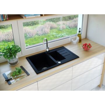 AVIGNON gyümölcsmosós gránit mosogató automata dugóemelő, szifonnal, fekete