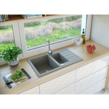 AVIGNON gyümölcsmosós gránit mosogató automata dugóemelő, szifonnal, szürke