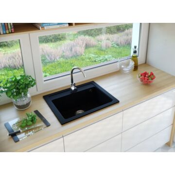 NIZZA egymedencés gránit mosogató automata dugóemelő, szifonnal, fekete