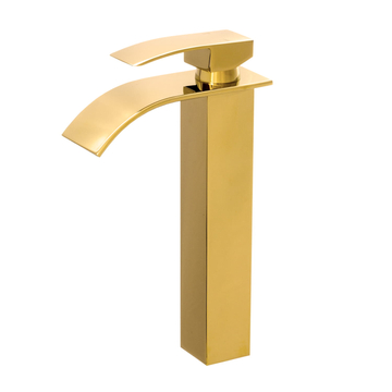 Elva magasított fürdőszobai mosdó csaptelep vízesés alakú vízsugárral arany