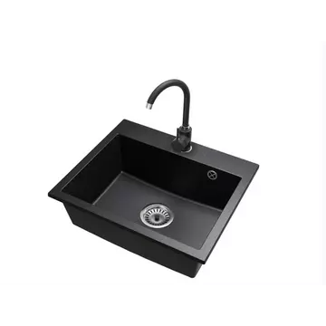 Exclusive 55 egymedencés gránit mosogató automata dugóemelő, szifonnal, fekete-szemcsés