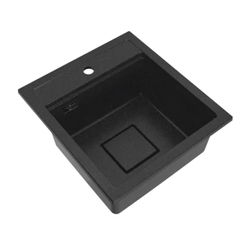 QUADRO 4550 egymedencés gránit mosogató automata dugóemelő, szifonnal, fekete-szemcsés