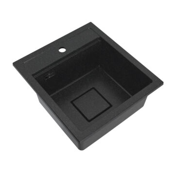 QUADRO 4550 egymedencés gránit mosogató automata dugóemelő, szifonnal, fekete-szemcsés