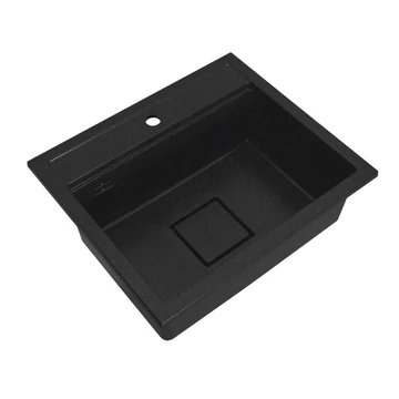 QUADRO 5850 egymedencés gránit mosogató automata dugóemelő, szifonnal, fekete-szemcsés