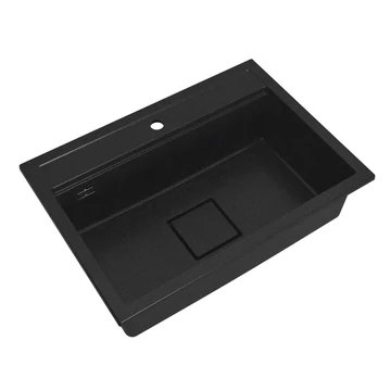 QUADRO 7050 egymedencés gránit mosogató automata dugóemelő, szifonnal, fekete-szemcsés