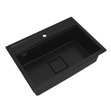 QUADRO 7050 egymedencés gránit mosogató automata dugóemelő, szifonnal, fekete