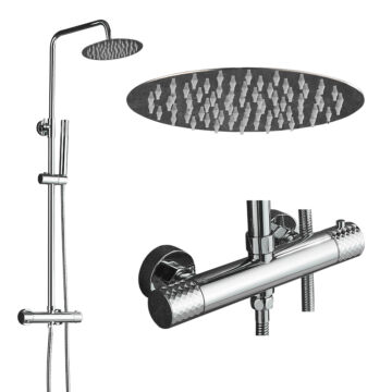Roy Pro termosztatikus fürdőszobai zuhanyszett beépíthető fali keverőcsappal és esőztető zuhanyfejjel króm Roy Pro termosztatikus fürdőszobai zuhanyszett beépíthető fali keverőcsappal és esőztető zuhanyfejjel króm