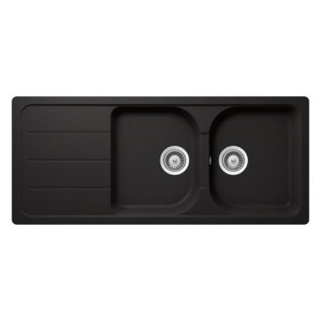 SCHOCK Formhaus D-200 Cristalite Nero kétmedencés csepegtetőtálcás gránit mosogató, szifonnal, fekete SCHOCK Formhaus D-200 Cristalite Nero kétmedencés csepegtetőtálcás gránit mosogató, szifonnal, fekete