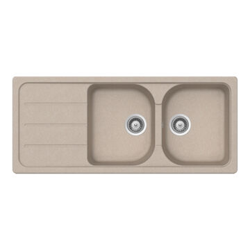 SCHOCK Formhaus D-200 Cristalite Sabbia kétmedencés csepegtetőtálcás gránit mosogató, szifonnal, bézs