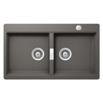 SCHOCK Horizont N-200 Cristadur Silverstone kétmedencés gránit mosogató, szifonnal, sötétszürke