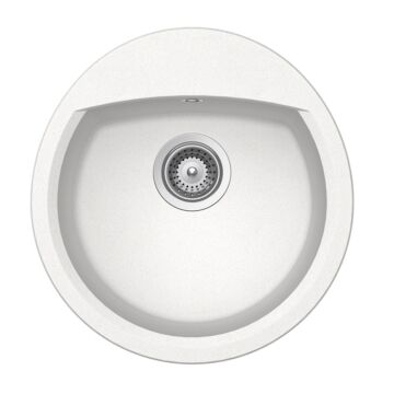 Schock Manhattan R-100 Cristalite Alpina egymedencés kerek  gránit mosogató dugóemelő, szifonnal, fehér