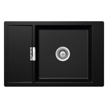 Schock Mono D-100XS Cristadur Polaris egymedencés gránit mosogató dugóemelő, szifonnal, fekete-szemcsés