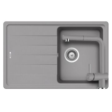 Schock Element D-100S egymedencés gránit mosogató szett dugóemelő, szifonnal, Schock Epos Ext, szürke