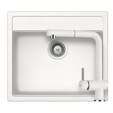 Schock Nemo N-100 Cristalite Alpina egymedencés gránit mosogató szett, szifonnal, Schock Epos Ext csaptelep, fehér