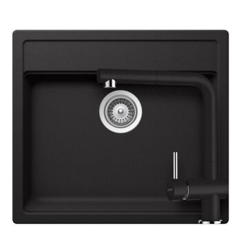 Schock Nemo N-100 Cristalite Nero egymedencés gránit mosogató szett, szifonnal, Schock Epos Ext csaptelep, fekete