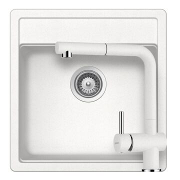 Schock Nemo N-100S Cristalite Alpina egymedencés gránit mosogató szett dugóemelő, szifonnal, fehér