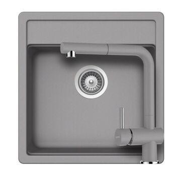 Schock Nemo N-100S Cristalite Croma egymedencés gránit mosogató szett dugóemelő, szifonnal, szürke